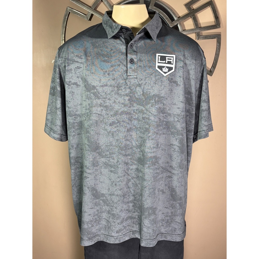 Fanatics Authentic Pro LA Kings Mens 2XL Grey Digital Camo NHL Polo Shirt